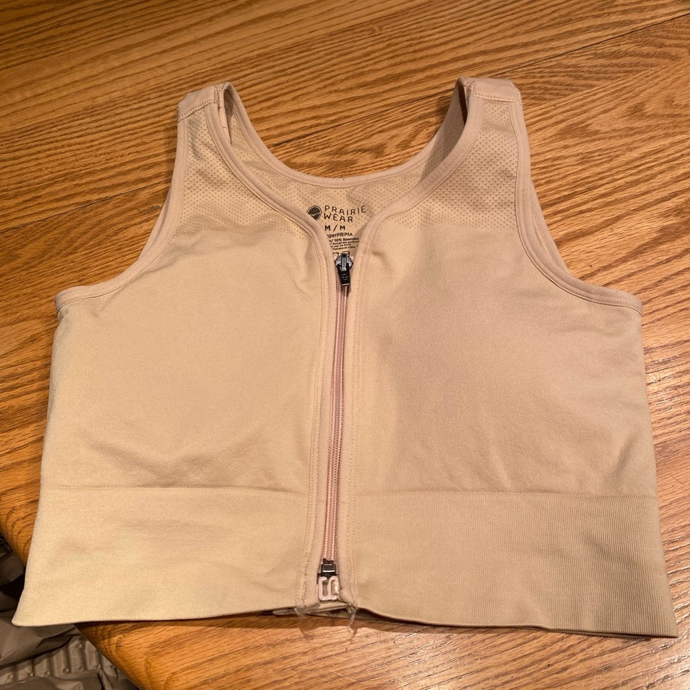 Prairie Wear Beige Zip-Up Sports Bra